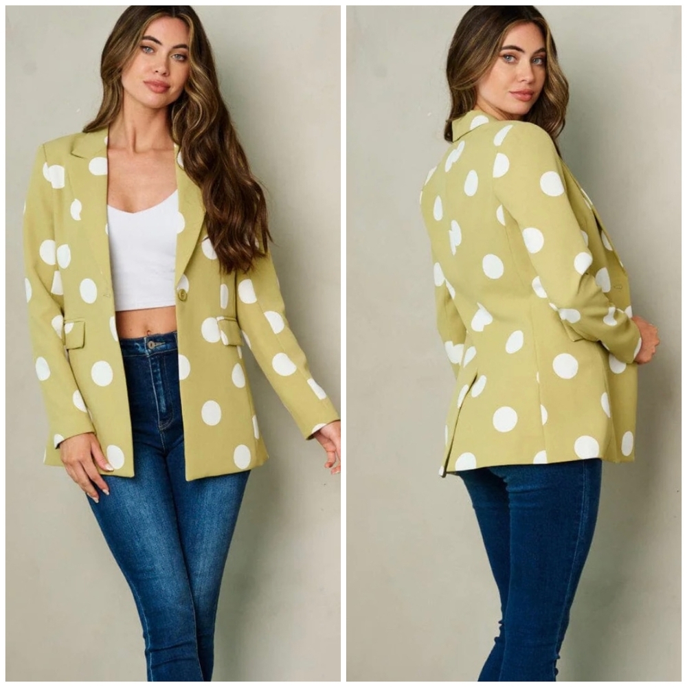OVI Light Olive Polka Dot Blazer - Picture 1 of 6